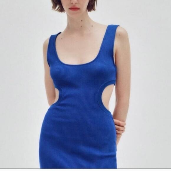 ZARA RIBBED CUT OUT MINI DRESS IN ROYAL BLUE, SZ SMALL - Picture 5 of 15